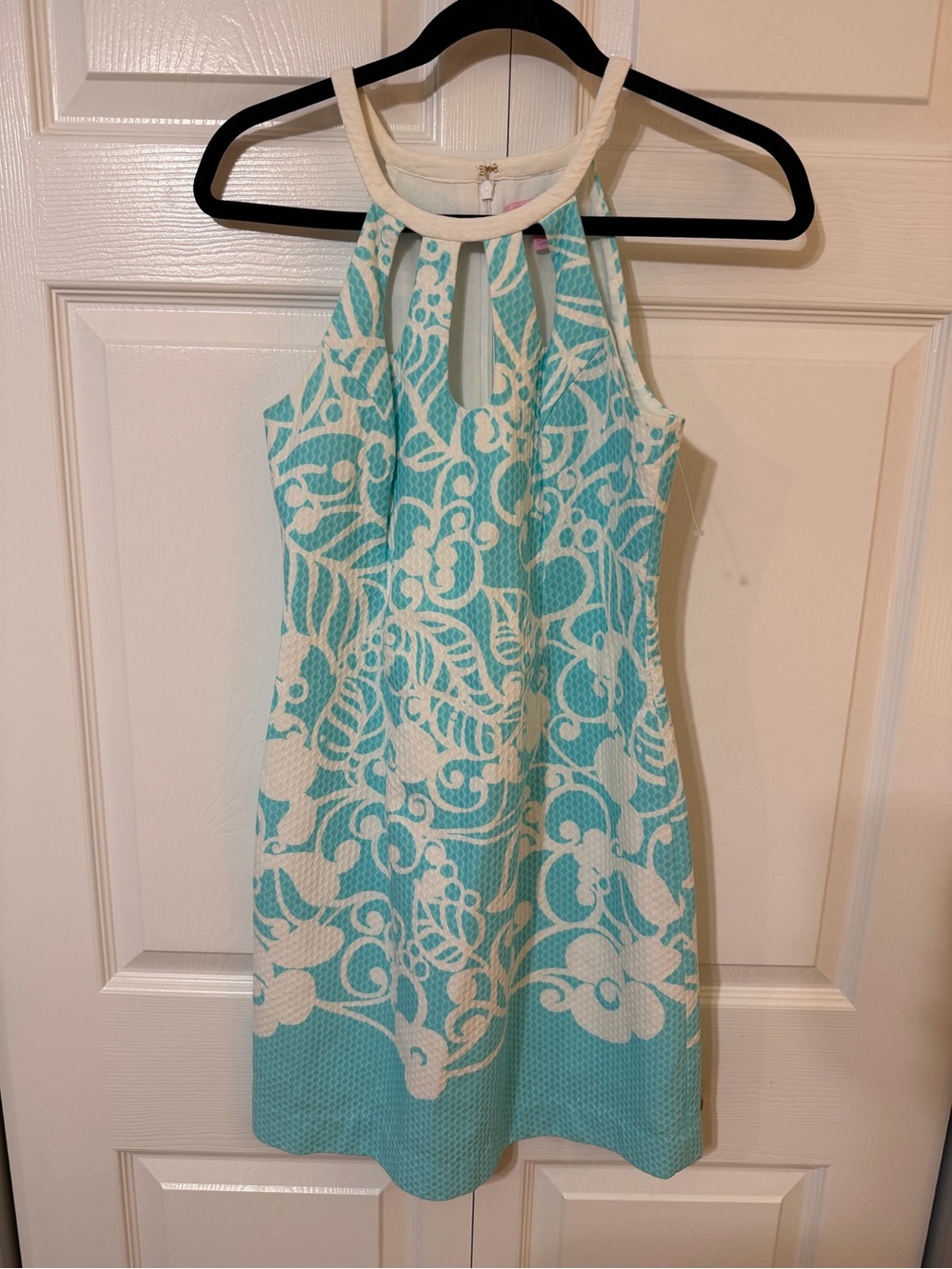 Lilly Pulitzer Aqua Blue and White Floral Halter Mini Dress - Picture 1 of 6